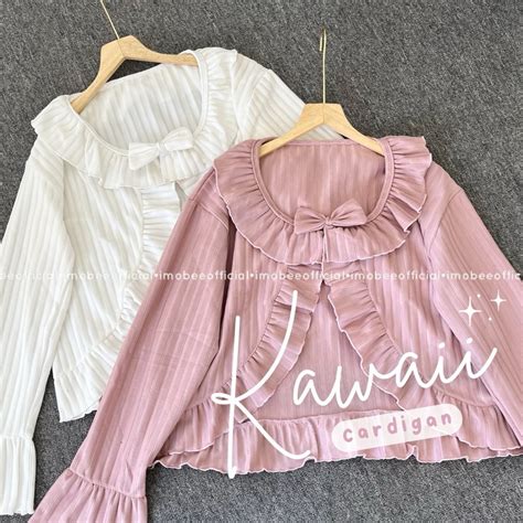 Jual Kawaii Ruffle Cardigan Pita Outer Kawai Ruffle Ribbon Knit