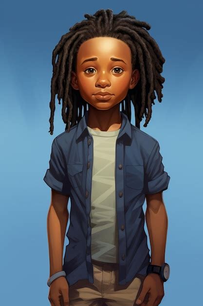 Premium AI Image Cartoon Boy With Dreadlocks And A Blue Shirt