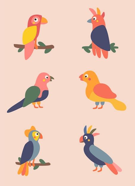 Premium Vector Cute Set Of Colorful Parrots Vector Illustration