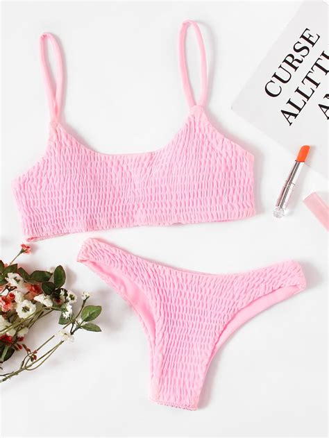 Shein Ruched Cami Bikini Set Swimsuits On Shein Popsugar Fashion