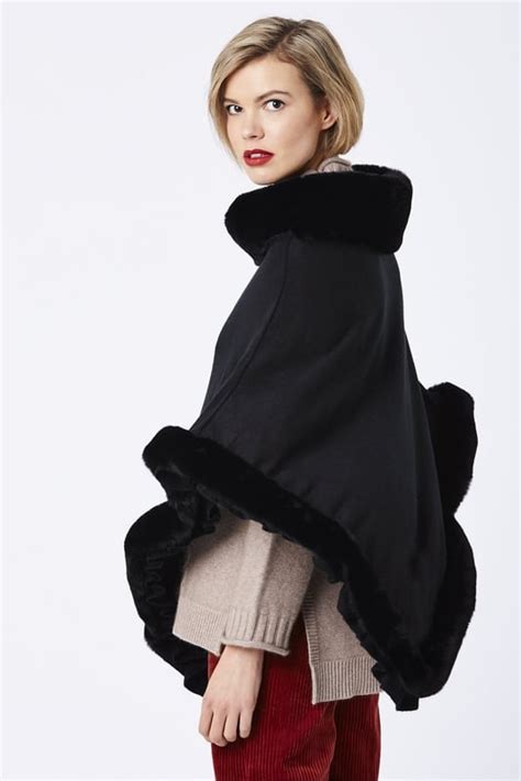 Faux Fur Trim Poncho