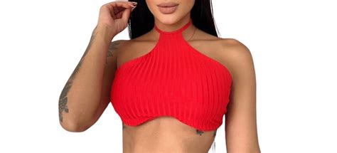 Ribbed Halter Crop Top For Women Perfect For A Chic Outfit With Neck