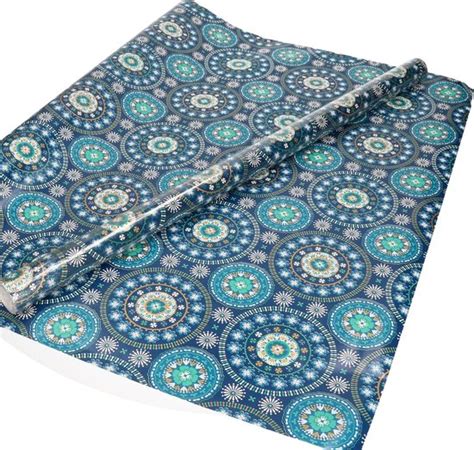 3x Inpakpapier Cadeaupapier Blauw Met Mandala Motief 200 X 70 Cm Rol