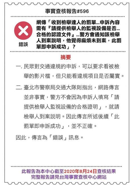 謠言終結站》網傳對檢舉達人罰單申訴訣竅 查核中心：錯誤訊息 生活 自由時報電子報