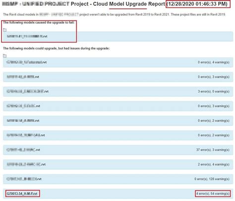 Il Rapporto Di Verifica Dell Aggiornamento Del Modello Cloud Di Revit