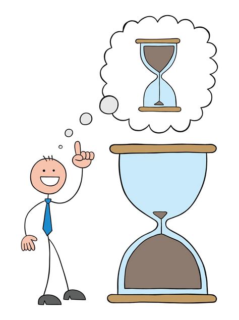 Stickman Businessman Is In Front Of The Hourglass That Is Almost Finished And He Has An Idea To