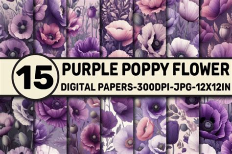 Purple Poppy Flower Digital Papers Graphic By Elksartstudio Creative