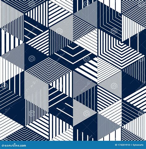 Seamless Isometric Lines Geometric Pattern D Cubes Vector Tiling