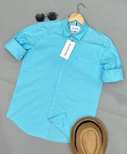 Plain Men Sky Blue Cotton Shirt Party Wear Full Sleeves At Rs 350