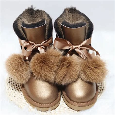 Botas De Nieve De Piel De Oveja Aut Ntica Para Mujer Zapatos De