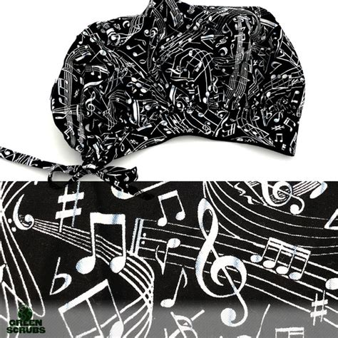 Musical Notes Tie Bouffant Scrub Hats by Green Scrubs