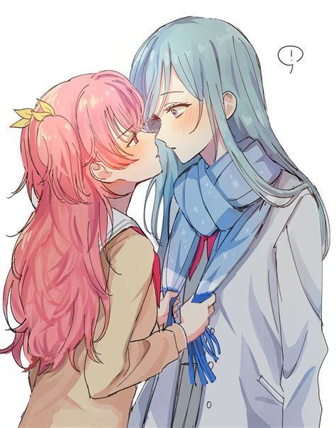 Two Anime Characters Kissing Each Other With Pink Hair And Blue Eyes