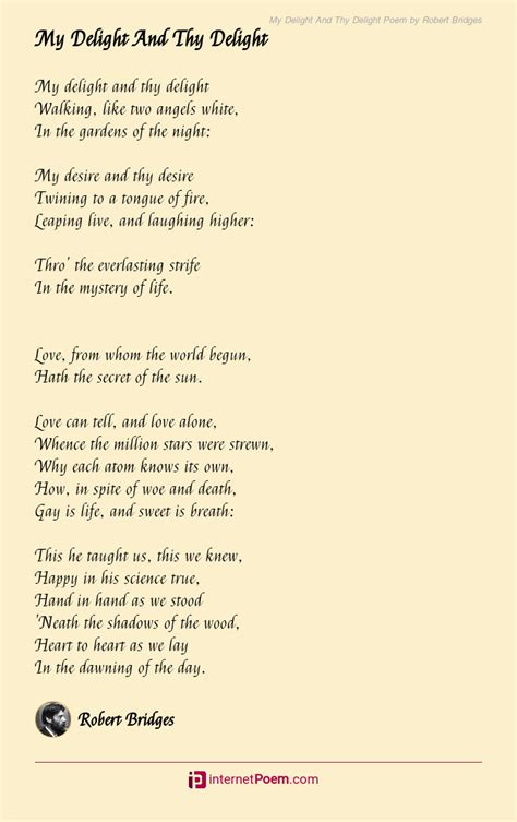 My Delight And Thy Delight Poem By Robert Bridges