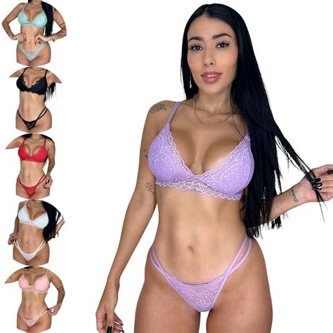 Kit Conjuntos Lingerie De Renda Sexy Feminino Sem Bojo Calcinha