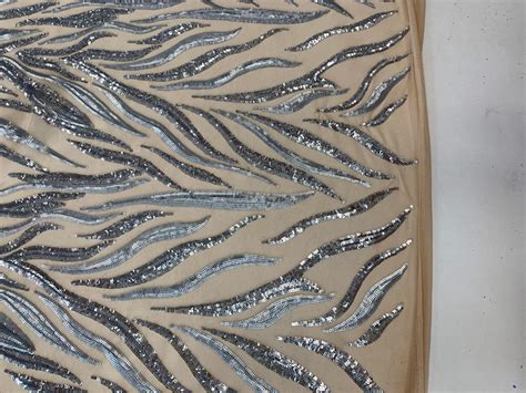 Silver Bridal Spandex Nude Mesh Lace Sequins Stretch Fabric Etsy