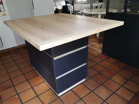 Ilot De Cuisine Noir Et Bois Atelier Quiquengrogne