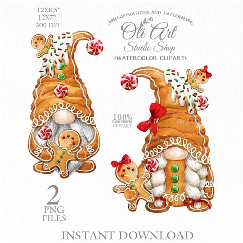 Christmas Gingerbread Gnomes Digital Clipart Gingerbread Ma Inspire