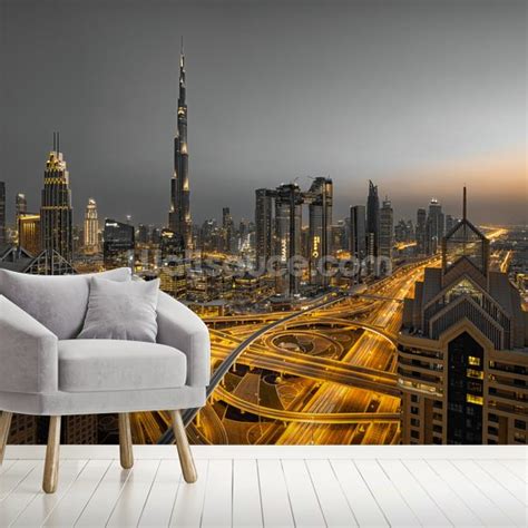 Papel De Parede Golden Lights Of Dubai Wallsauce Pt