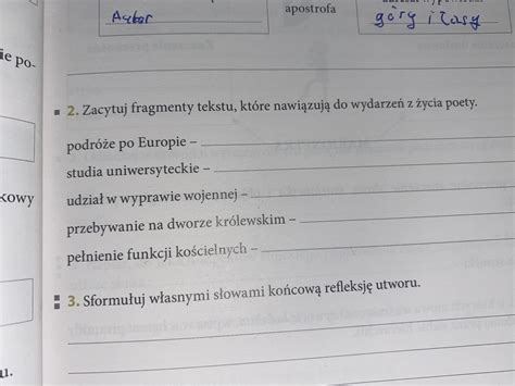 Zacytuj fragmenty tekstu które nawiązują do wydarzeń z życia poety