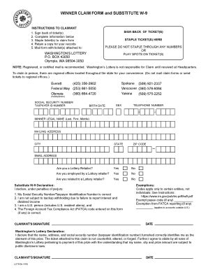 Fillable Online WINNER CLAIM FORM And SUBSTITUTE W 9 Fax Email Print