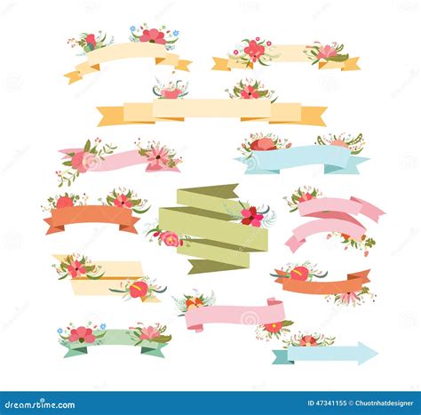 Vintage Floral Ribbon Banners Stock Vector Illustration Of Gold