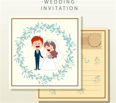 Wedding Card Template Groom Bride Icons Classical Decor Eps Ai Vector