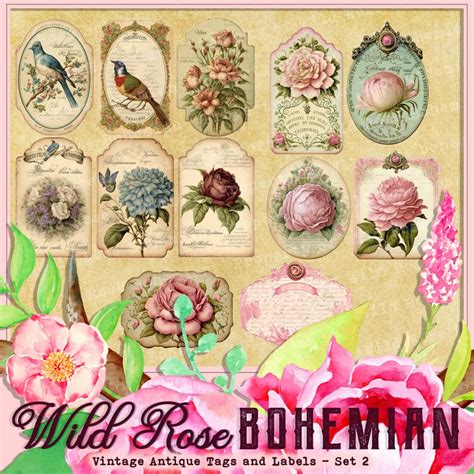 Junk Journal Ephemera Kit Vintage Roses Printable Shabby Chic Roses