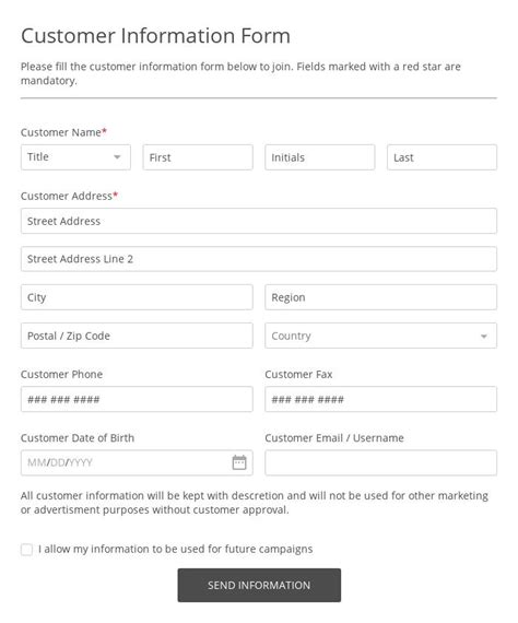 Printable New Customer Information Form