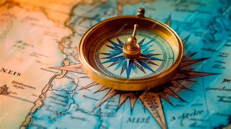 Premium Photo Old Antique Compass On A Paper Map Blue Gold Background Wallpaper Goals