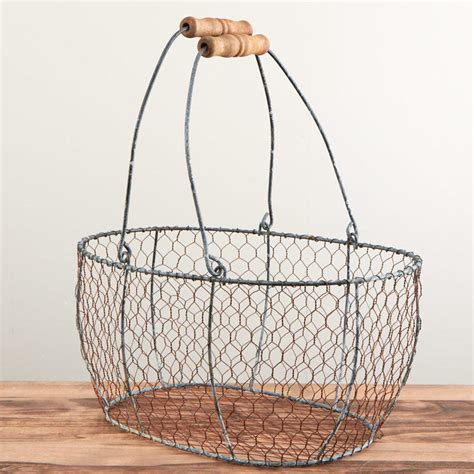 Rustic Chicken Wire Market Basket Decorative Accents Primitive