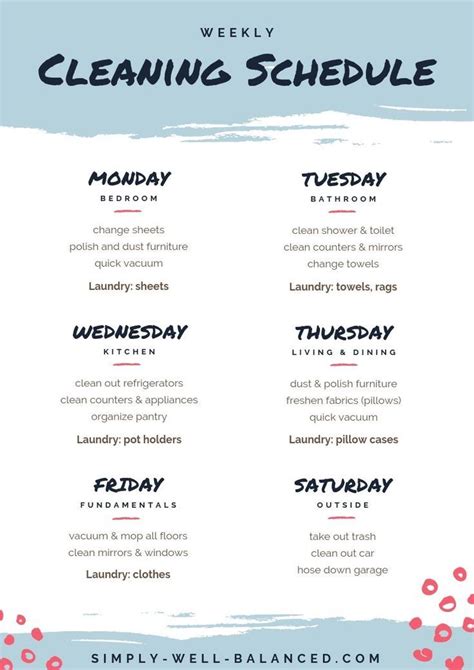 Printable Cleaning Schedule For Working Moms Feticreator