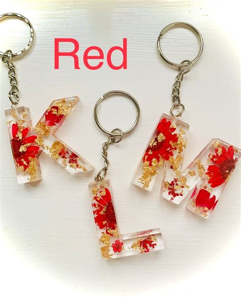 Personalised Key Chain Letter Name Keychain Flower Resin Etsy