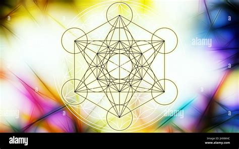 Light Merkaba And Flower Of Life On Abstract Color Background And