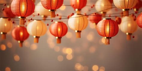 Premium Ai Image Yellow And Red Lantern On Blur Background Chinese Lanterns During New Year