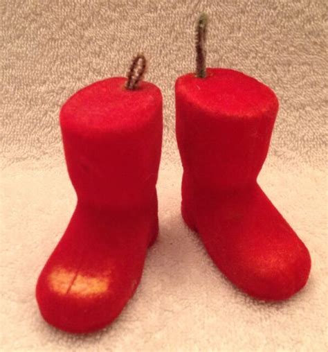 Santas Bootsredflockedstyrofoamornamentsvintagechristmasset Of 2 Ebay