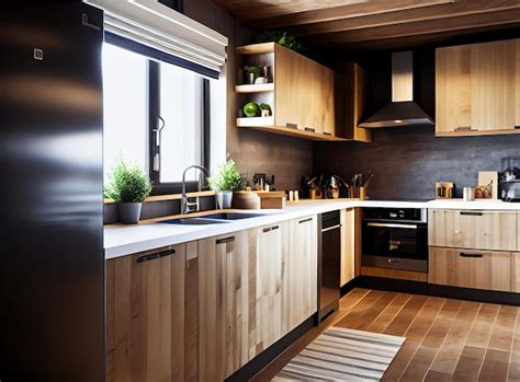 Premium AI Image | Modern wood kitchen realistic