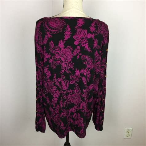 Roz Ali Tops Roz Ali Blouse Knit Top Xl Womans Black Pink Floral