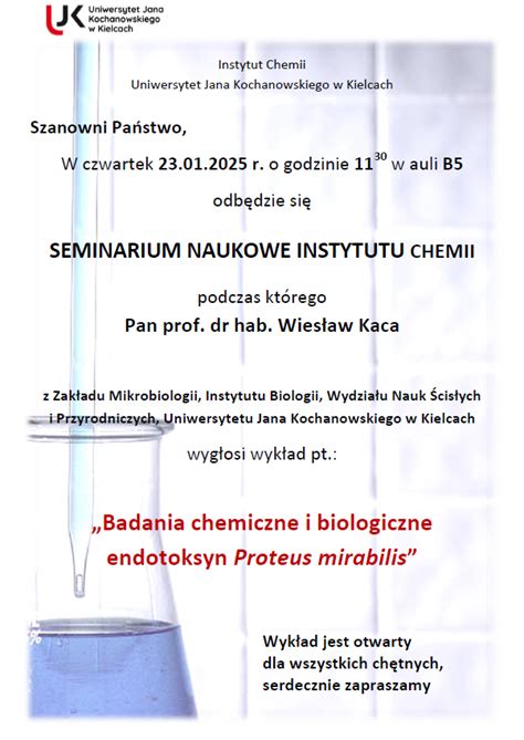 Instytut Chemii Wykład Pana prof dr hab Wiesława Kacy