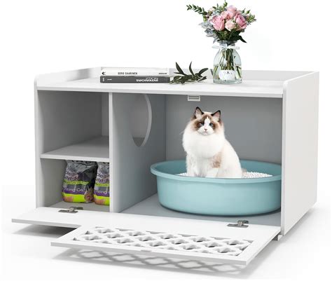 GOPLUS 4 En 1 Maison De Toilette Pour Chat Avec Ouverture Rabattable