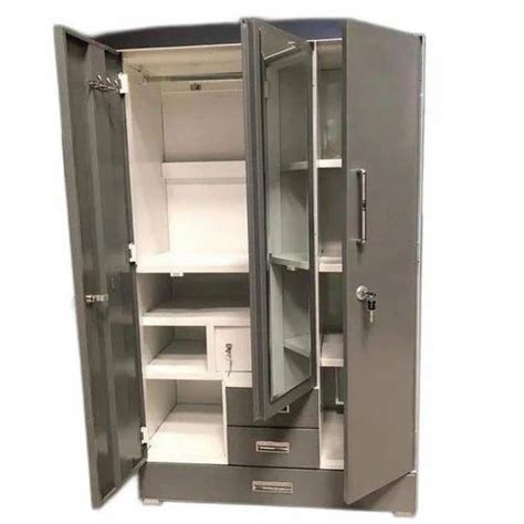 With Locker Door Grey Steel Almirah Shelves With Mirror At Rs