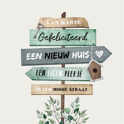 Felicitatiekaart Wegwijzers Nieuwe Woning Hout Kaartje2go