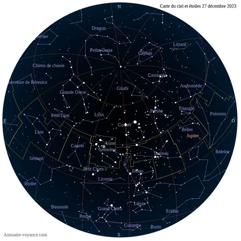 Carte du ciel du 27 décembre 2023 carte des étoiles du 27 12 2023