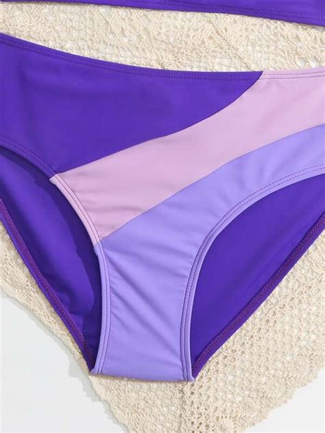 Shein Chicas Adolescentes Ba Ador Bikini De Color Combinado De Hombros