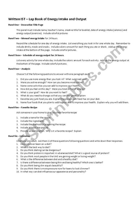 Written Assessment Esl Worksheet By Angteach