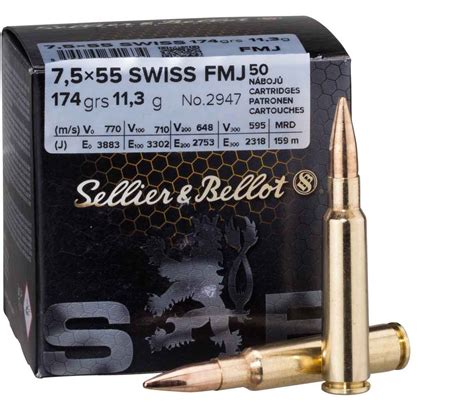 Gunworks Sellier And Bellot 7 5x55 Swiss 174gr Full Metal Jacket Fmj X 50 Ammunition Ammo