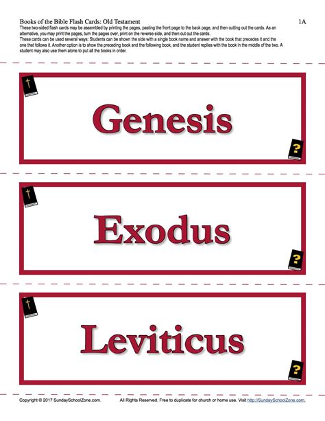 Books Of The Bible Printable Cards