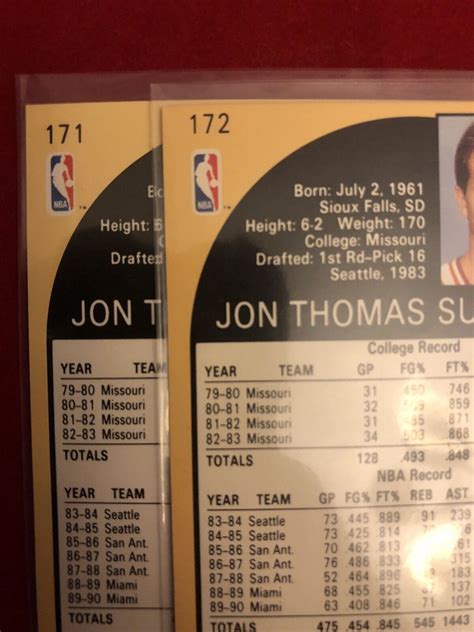 1990 Nba Hoops Error Jon Sundvold Billy Thompson 171 And 172 Complete