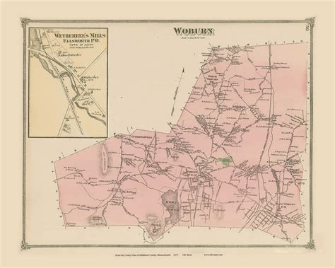 Woburn Massachusetts 1875 Old Town Map Reprint Middlesex Co Old Maps