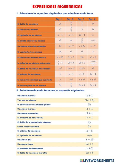 Expresiones Algebraicas Gemagg Live Worksheets