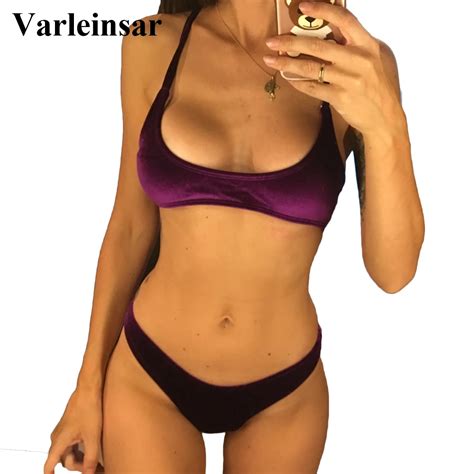 Buy 2019 New Lace Up Cross Back Bikini Sexy Velvet Bikini Set Swimwear Women